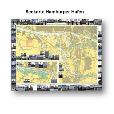 Seekarte Hamburger Hafen. Es werden fast alle Leuchtfeuer erklrt. Gre ca. 90cm x 120cm.