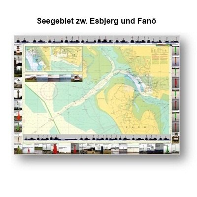 Seegebiet zw. Esbjerg und Fan. Es werden die Leuchtfeuer erklrt und die Lichterfhrung der Seefahrzeuge. Gre ca. 80cm x 100cm.